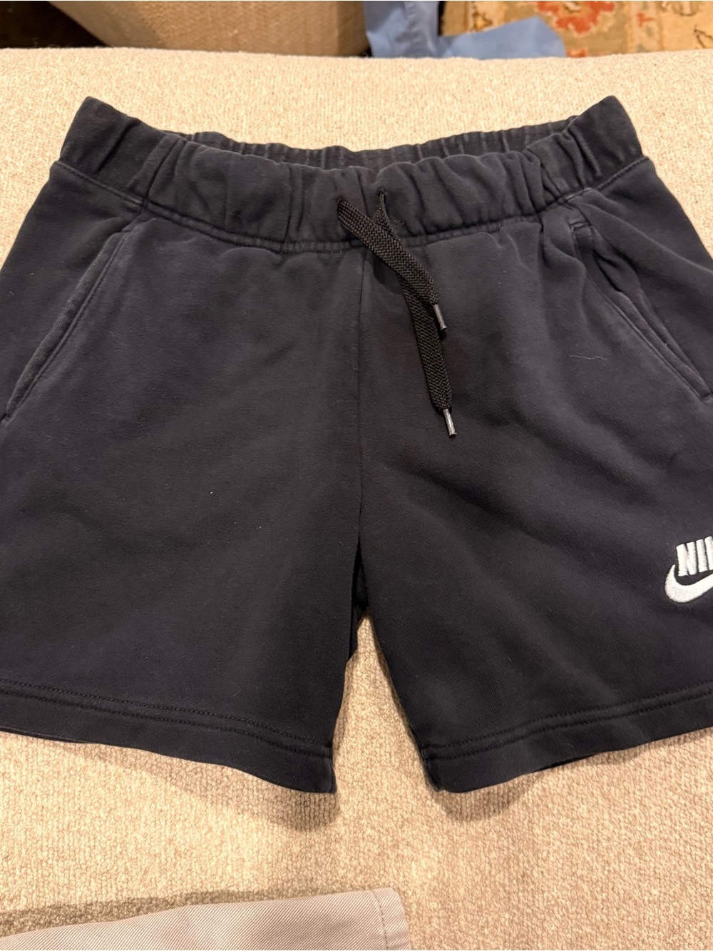 Nike Boys Black Athletic Drawstring Shorts with White Swoosh